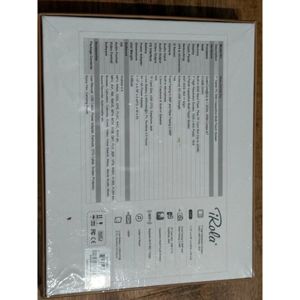 iRola DX758 Pro Black 7 in Quad Core 8GB Android 4.4 KitKat Tablet HD Sealed New